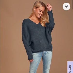 Lulu’s Dark Slate Blue Dolman Sleeve Sweater size Medium